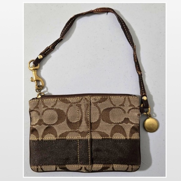 VTG Coach Coin Purse Wristlet Womens Small Signature C Logo Brown Canvas Gold - Picture 8 of 16